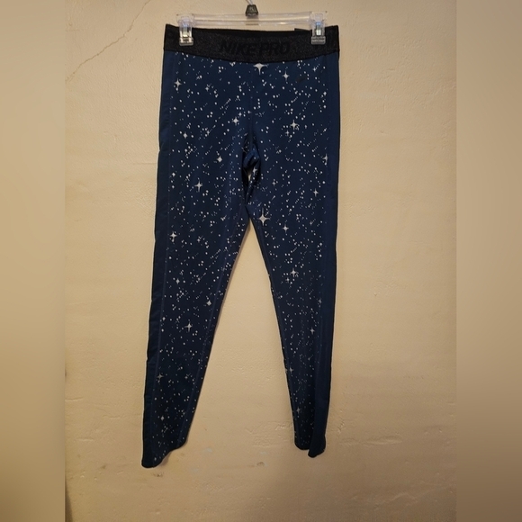 Nike Pro Women's Starry Night Metallic Tights Teal Blue Dri-fit - Picture 2 of 5